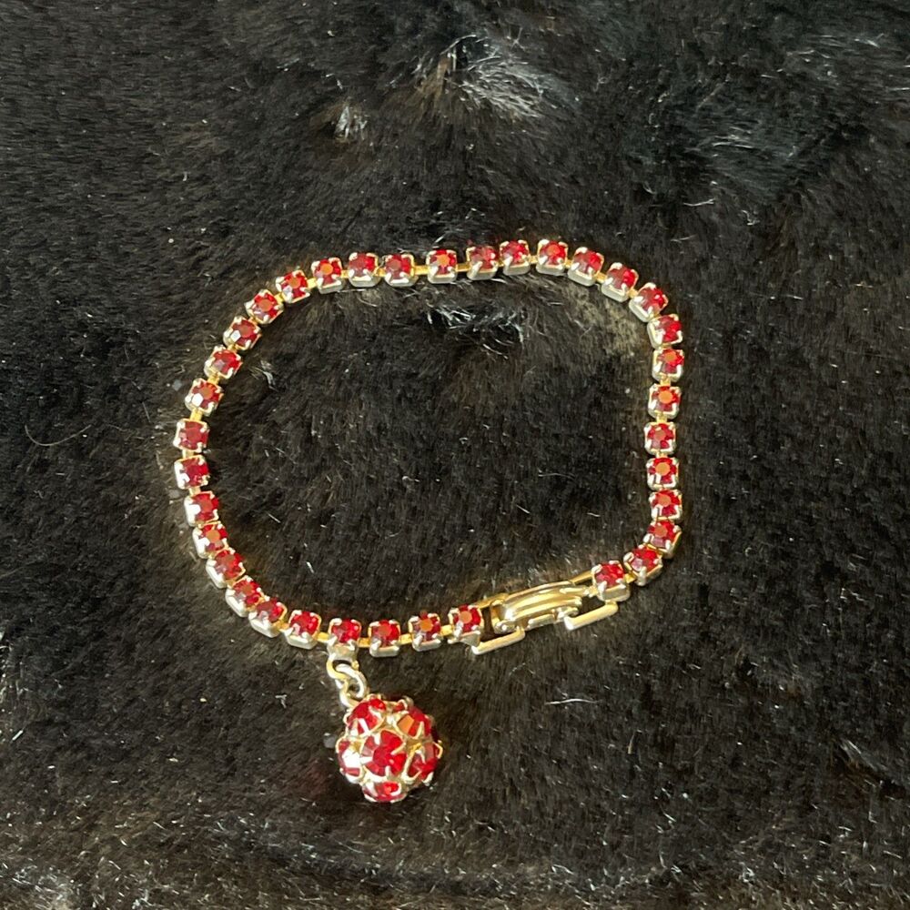 Rare Estate Vintage WEISS Gold Plated Rhinestone Tennis Bracelet Puffer Ball